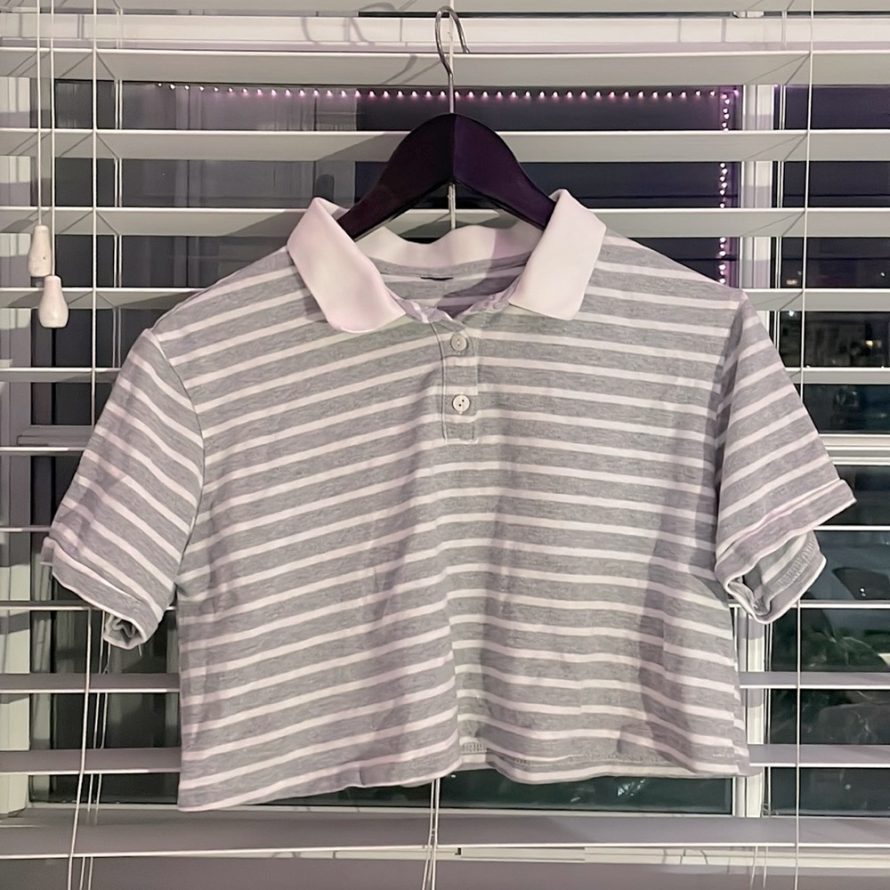 Collared crop top stripped shirt